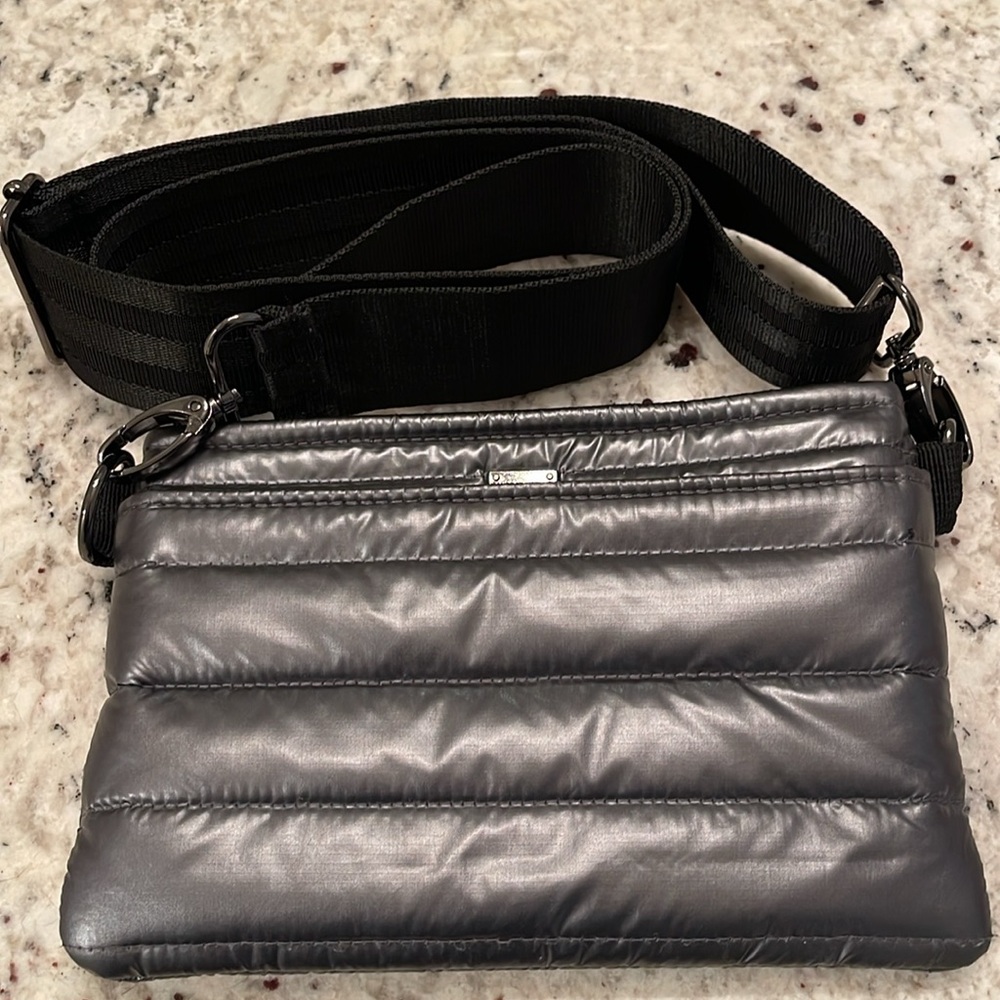 Think Royln Pearl Gray Nylon Crossbody, Belt Bag, Sling Bag, Fanny Pack. 9”x6”.